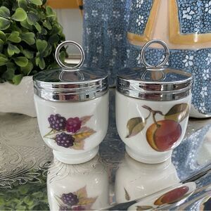 Pair of vintage royal Worcester evesham egg coddlers 3.75”